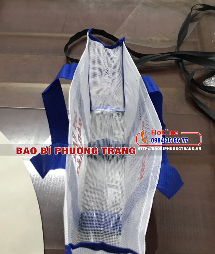 Túi PP nhựa lưới đứng túi - đáy vuông - quai dây